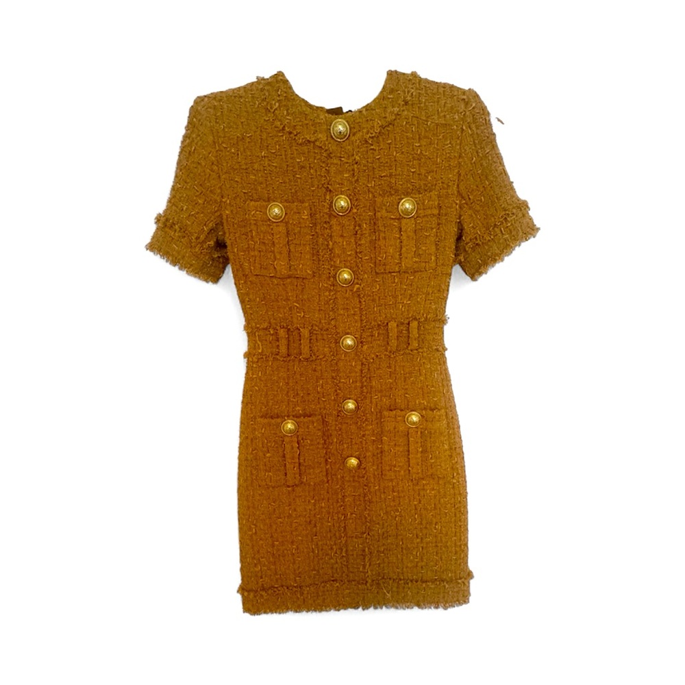 Balmain Short Sleeve Sweater Dress with gold
Buttons